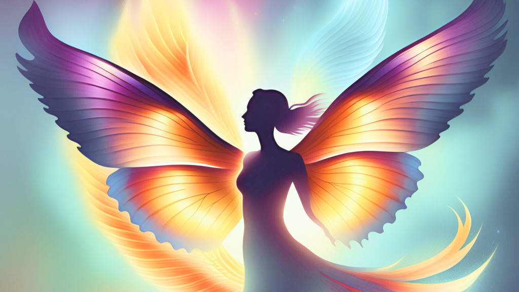 Woman as a butterfly and phoenix